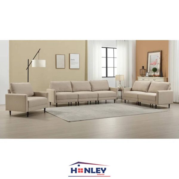 Beige Wide Three Piece Sofa Set