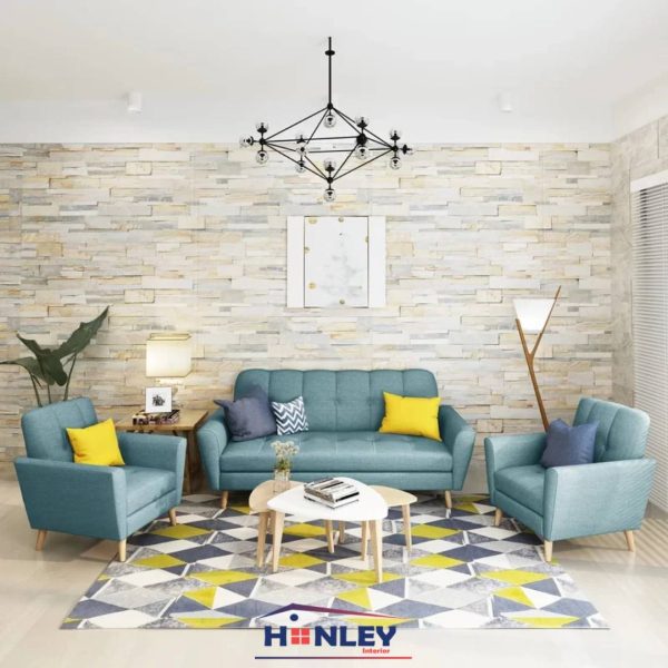 Mid Century Style Teal Blue Sofa Set