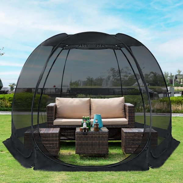 Screen House Gazebo, 6-10-15 Person Pop Up Igloo Screened Canopy Tent with Mosquito Netting Sides, Instant UV Resistant Sun Shelter for Garden, Patio, Backyard