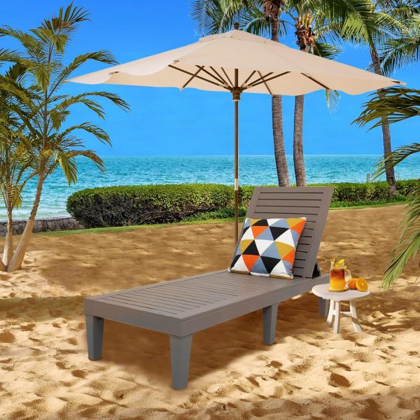 Outdoor Chaise Lounge Chair for Pool, Patio Bench Waterproof Sunbed,Grey