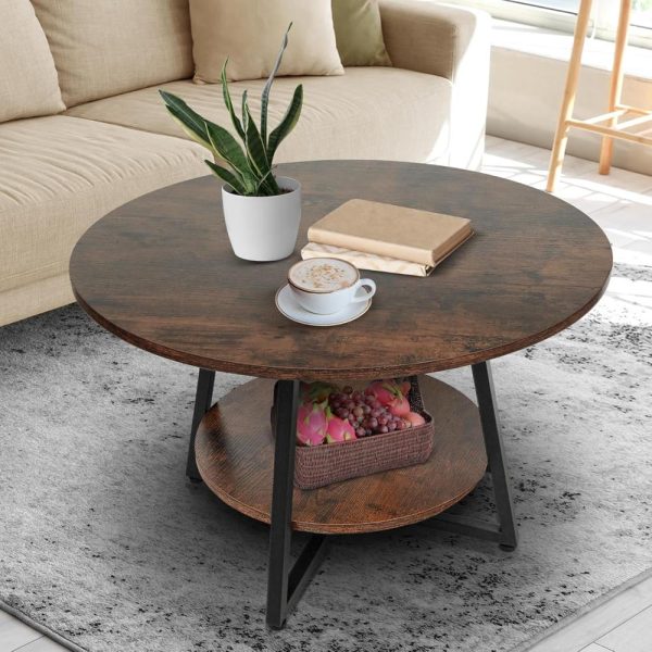 Round Coffee Table, 2-Tier Circle Coffee Table with Storage, Modern Wood Round Center Table, for Living Room, Small Space