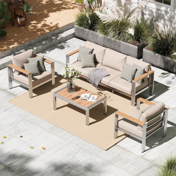 4 Piece Patio Conversation Sets with Washable Thick Cushions, Patio Sectional Furniture Set for Porch