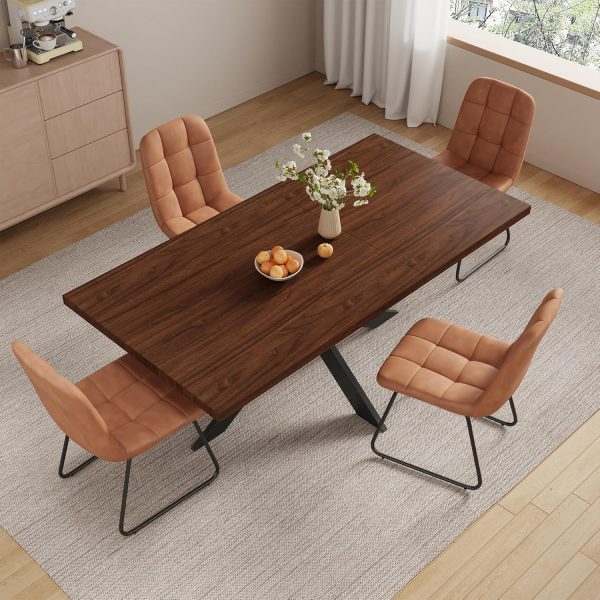 5-Piece Dining Table Set with 51"-67" Extendable Walnut Wood Table and 4 Brown PU Leather Chairs, Modern Rectangular Kitchen Table Set with Metal