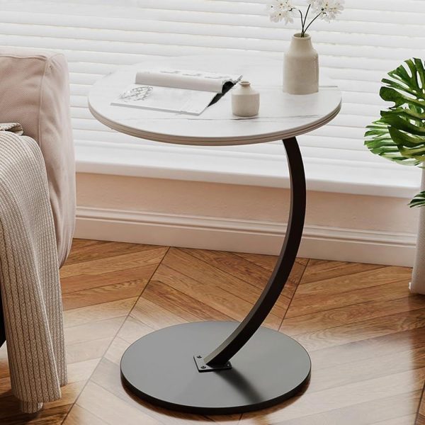 C Shaped End Table Narrow Side Table, Slim Round Coffee Couch Bedside Table, Small Wooden Sofa Side Table for Living Room, Bedroom