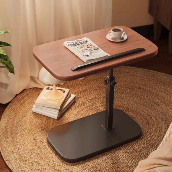 Small Side Tabl for Couch, 360° Rotating C Shaped End Table, Swivel Modern TV Tray, Rectangular Sofa Side Table