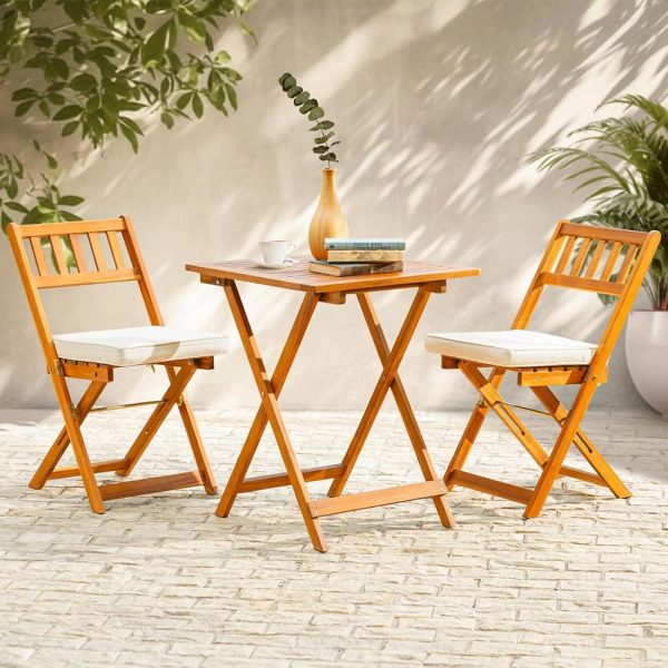Heavy Duty 400lbs Capacity Patio Bistro Set 3 Piece Outdoor, Folding Chairs w/Cushion, Square Table