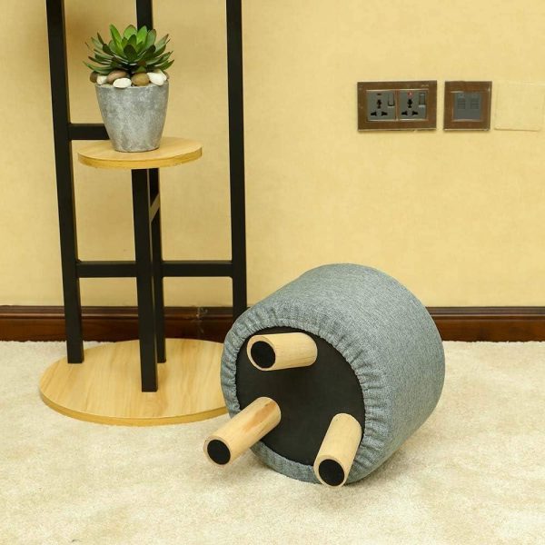 Round Ottoman Footrest Stool, Pouf Footstool Ottoman with Non-Skid Wooden Legs for Living Room, Bedroom, Kids Room with Padded Seat