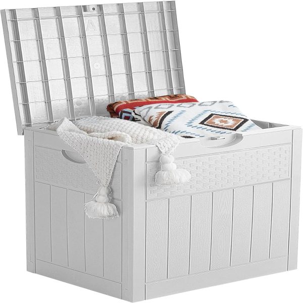 Small Outdoor Storage Box Waterproof, Lockable Secure Package Bin Delivery Box for Outside Front Porch, Patio Cushions Storage Box, Delivery Driver Snack Box for Porch, White