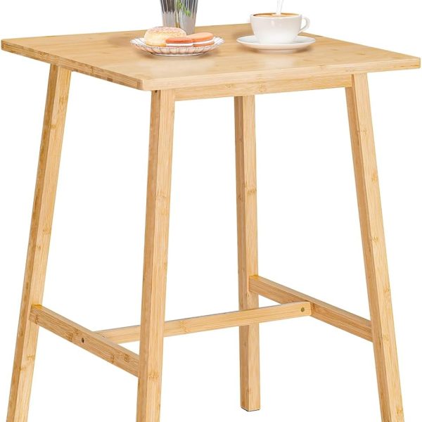 Bar Table, Wooden Counter Bar Height Table, Bamboo High Top Pub Table for Small Space, with Footrest, Easy to Assemble, for Living Room Party, Coffee Corner, Dining Room