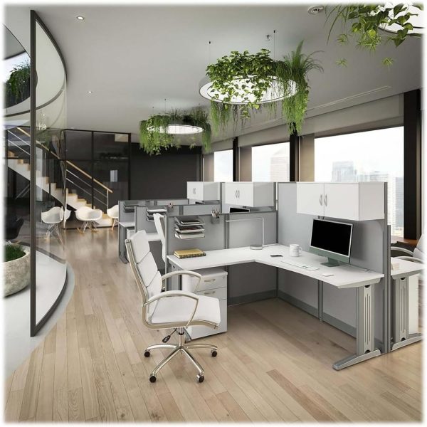 Bush Business Furniture Office in an Hour 65W x 65D L Shaped Cubicle Desk in Pure White | Modern Computer Table with Privacy Panels for Commercial Workspace