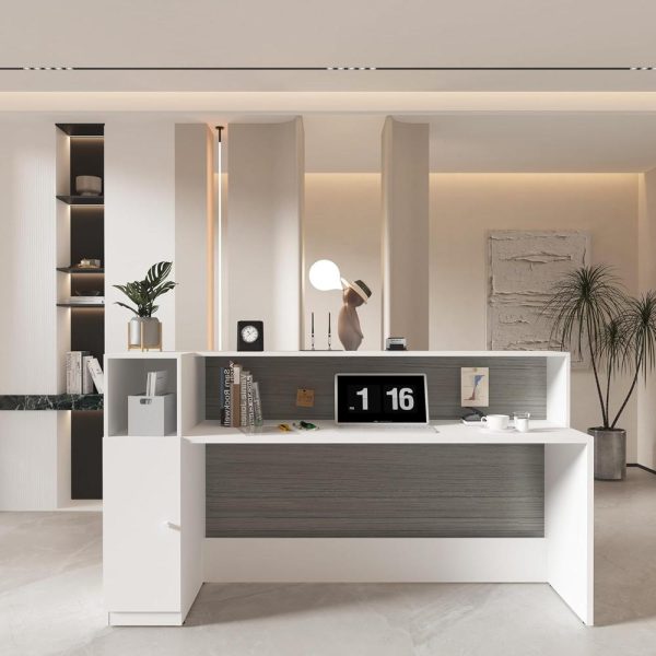 Modern Rectangle Office Reception Desk with Filing Cabinet, L-Shape 75" W Front Counter with Panel for Lobbies, Salons, Retail, Home Offices, Reception Room