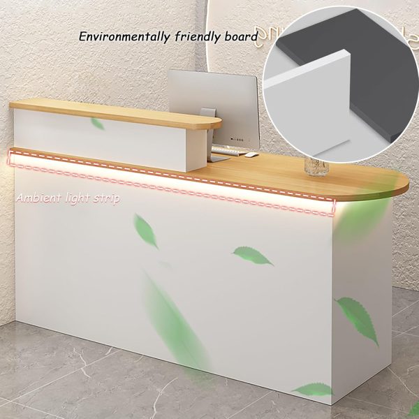 Modern White LED Reception Desk with Keyboard Tray & Drawer - Stylish Front Counter for Retail Stores & Offices