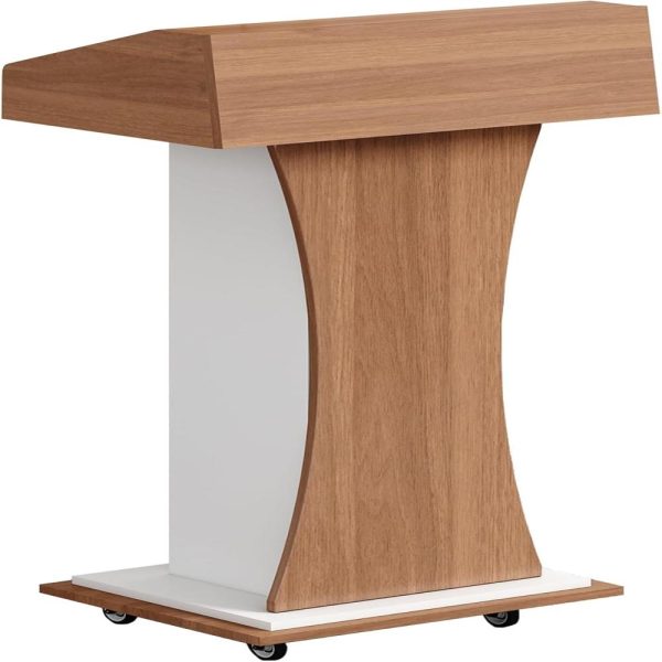 Mobile Wooden Podium Stand with Lockable Wheels Modern Presentation