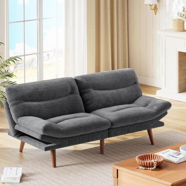 Convertible Small Sleeper Sofa Bed for Small Apartments, Study Room, Office, Corduroy Loveseat, Grey